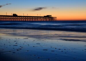 Scenic Myrtle Beach view featuring golden sand and clear blue water, perfect for cheap places to travel in U.S. with beaches