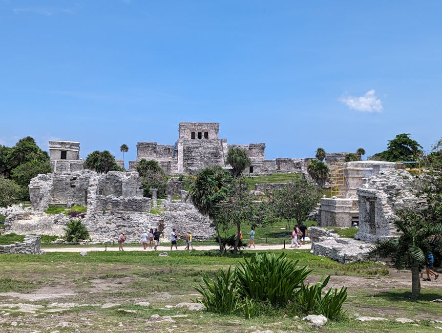 Children exploring ancient ruins at a Mexican archaeological site, showcasing family-friendly travel in cheap countries to visit